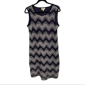 NWT Tanzara Navy & White Eyelet Chevron Midi Dress